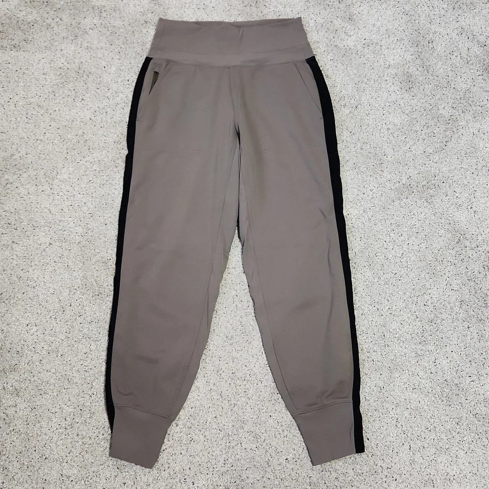 Athleta Venice Joggers Size XS - Taupe Track Joggers with Black Side Stripe - Picture 3 of 10